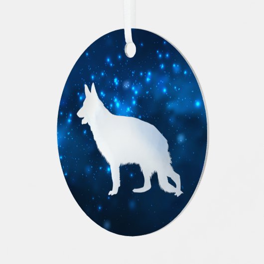 Blue Star Lights Duitse herderkerst Metalen Ornament (Voorkant links)