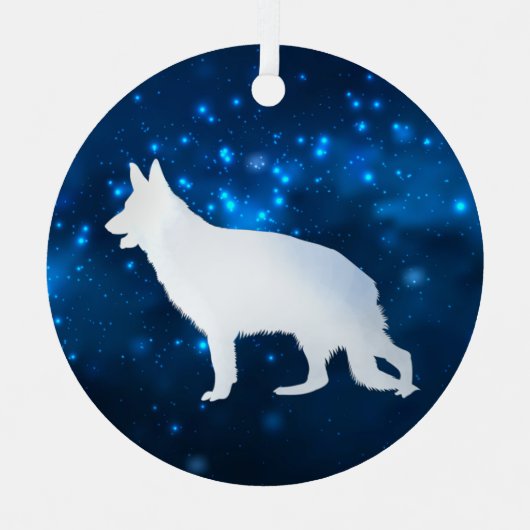 Blue Star Lights Duitse herderkerst Metalen Ornament (Voorkant)