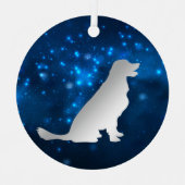 Blue Star Lights Golden Retriever Dog kerst Metalen Ornament (Voorkant)