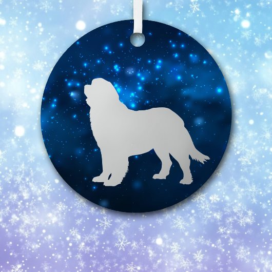 Blue Star Lights Newfoundland Dog Kerstmis Metalen Ornament