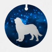 Blue Star Lights Newfoundland Dog Kerstmis Metalen Ornament (Voorkant)