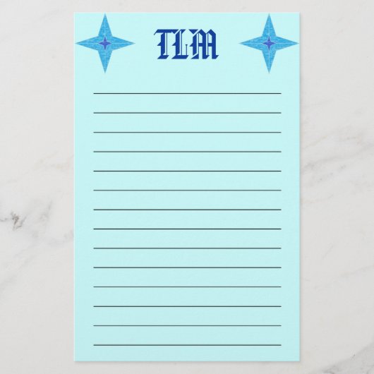 Blue Star Monogrammed Stationery Lined Briefpapier (Voorkant)