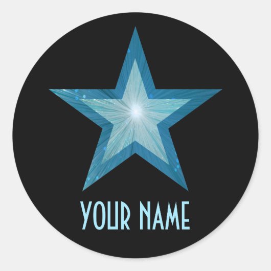 Blue Star 'Name' ronde sticker zwart (Voorkant)