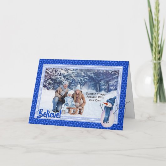 Blue Star Pattern en Snowman Kerstmis Feestdagen Kaart (Voorkant)