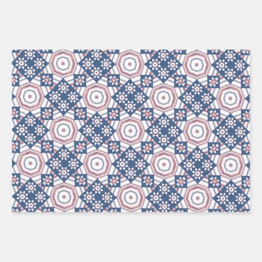 Blue Star Quilt Pattern Wrapping Craft Paper (Voorkant 3)
