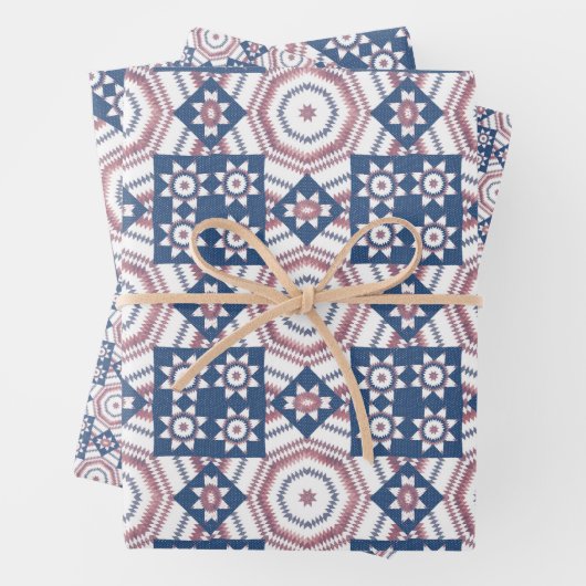 Blue Star Quilt Pattern Wrapping Craft Paper (In situ)