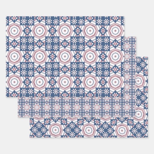 Blue Star Quilt Pattern Wrapping Craft Paper (Set)