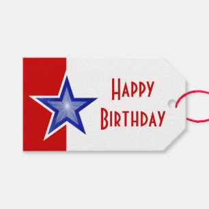 Blue Star Red print Happy Birthday Cadeaulabel