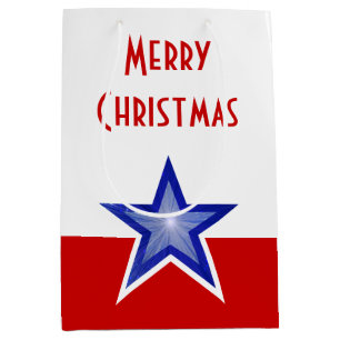 Blue Star Red print Merry-kerstmedium Medium Cadeauzakje