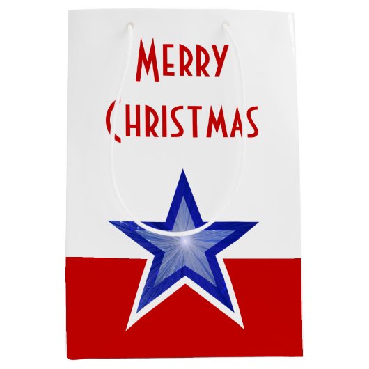 Blue Star Red print Merry-kerstmedium Medium Cadeauzakje (Voorkant)