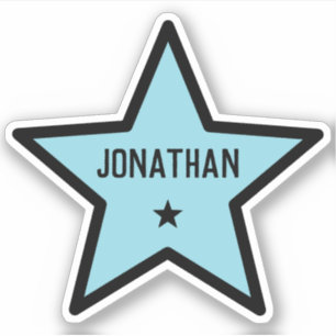 Blue Star Shape Outline Simple Cool Custom Name Sticker