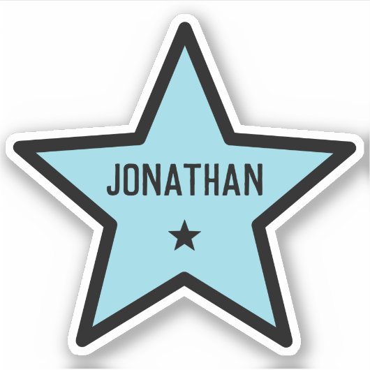 Blue Star Shape Outline Simple Cool Custom Name Sticker (Voorkant)