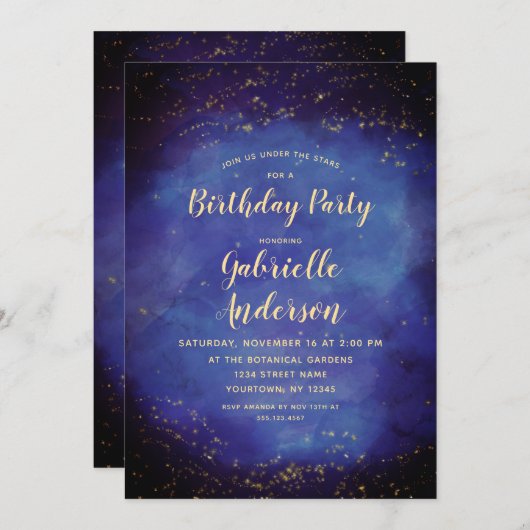 Blue Star Sky Hemelse Verjaardag Uitnodiging (Voorkant / Achterkant)