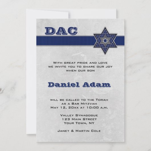 Blue Star Stripe Bar Mitzvah Uitnodiging (Voorkant)
