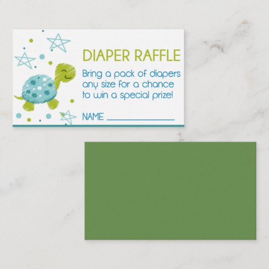 Blue Star Turtle Baby shower Luier Raffle Informatiekaartje (Voorkant / Achterkant)