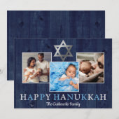 Blue Star van David Happy Hanukkah Foto Collage Feestdagenkaart (Voorkant / Achterkant)