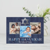 Blue Star van David Happy Hanukkah Foto Collage Feestdagenkaart (Staand voorkant)