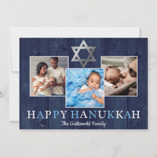 Blue Star van David Happy Hanukkah Foto Collage Feestdagenkaart
