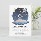 Blue Star Waterverf Astronaut Boy Verjaardag Kaart (Staand voorkant)