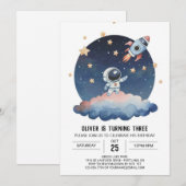 Blue Star Waterverf Astronaut Boy Verjaardag Kaart (Voorkant / Achterkant)