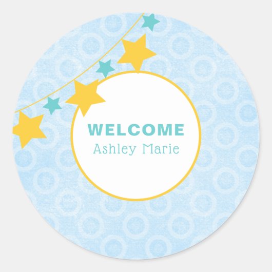  Blue Star Welkom Baby Ronde Sticker (Voorkant)