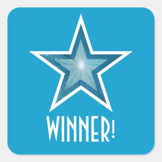 Blue Star 'WINNER' vierkante sticker blauw (Voorkant)