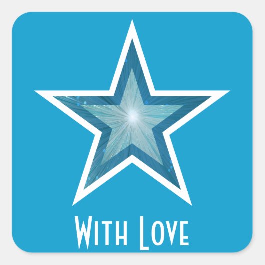 Blue Star 'With Love' vierkante sticker blauw (Voorkant)
