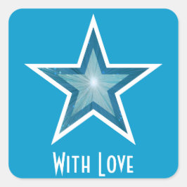 Blue Star 'With Love' vierkante sticker blauw
