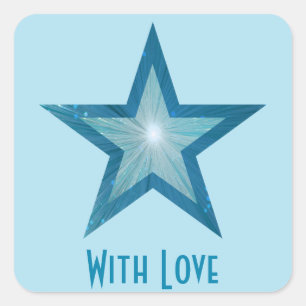 Blue Star 'With Love' vierkante sticker bleek blau