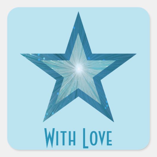 Blue Star 'With Love' vierkante sticker bleek blau (Voorkant)