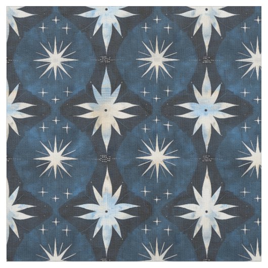 Blue Starburst Googie Pattern Stof (Close Up)