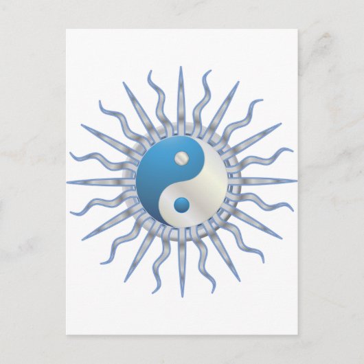 Blue Starburst Yin Yang Briefkaart (Voorkant)