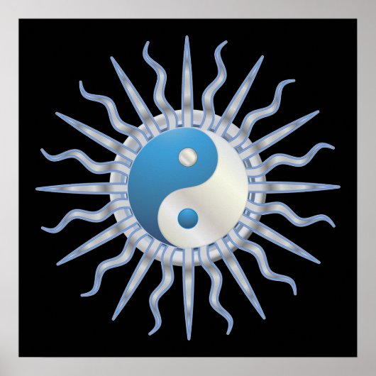 Blue Starburst Yin Yang Poster (Voorkant)