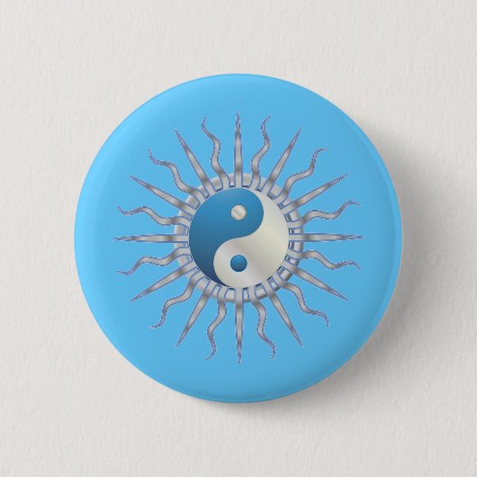 Blue Starburst Yin Yang Ronde Button 5,7 Cm (Voorkant)