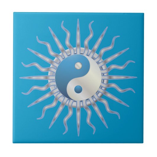 Blue Starburst Yin Yang Tegeltje (Voorkant)