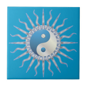 Blue Starburst Yin Yang Tegeltje