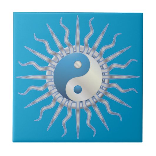 Blue Starburst Yin Yang Tegeltje (Voorkant)