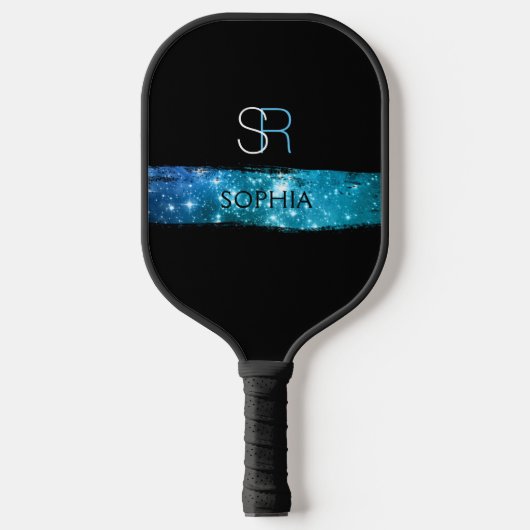 Blue Stardust Brush Stroke, Monogram & naam Pickleball Paddle (Voorkant)