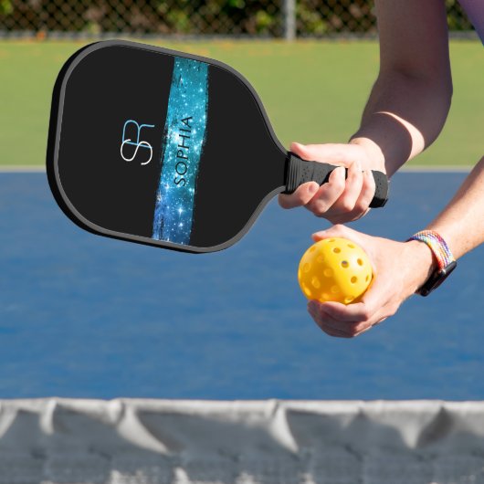 Blue Stardust Brush Stroke, Monogram & naam Pickleball Paddle (Insitu)