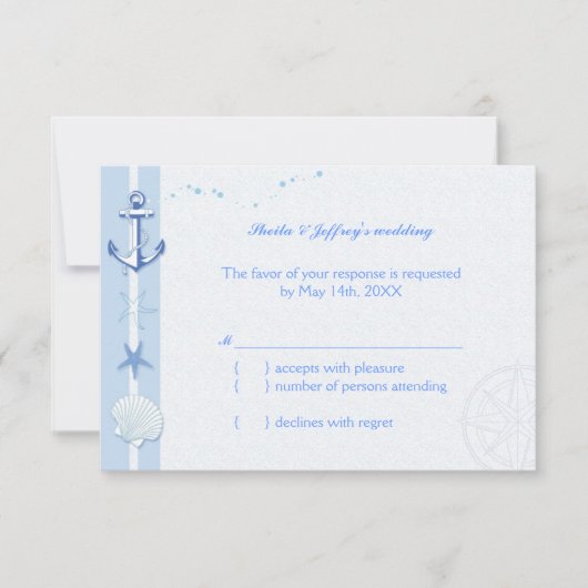 Blue Starfish & Anchor Nautical Wedding RSVP (Voorkant)