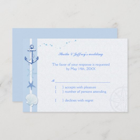 Blue Starfish & Anchor Nautical Wedding RSVP (Voorkant / Achterkant)