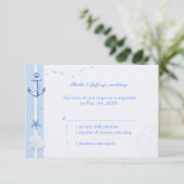 Blue Starfish & Anchor Nautical Wedding RSVP Kaartje (Staand voorkant)