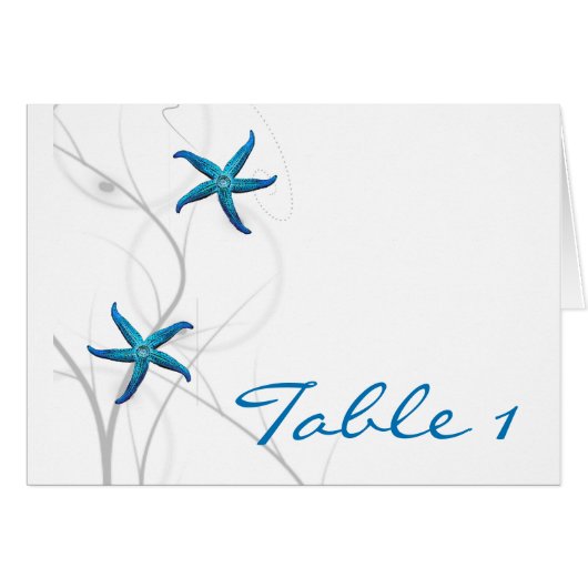 Blue Starfish and Silver Coral Table Number tent (Voorkant Horizontaal)