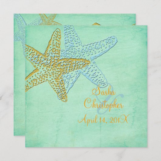 BLUE STARFISH/BACH Wedding Invitations Kaart (Voorkant / Achterkant)