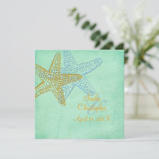 BLUE STARFISH/BACH Wedding Invitations Kaart (Staand voorkant)