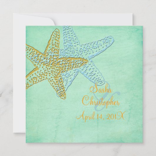 BLUE STARFISH/BACH Wedding Invitations Kaart (Voorkant)