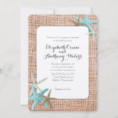 Blue Starfish Beach Burlap Wedding Invitations Kaart (Voorkant)