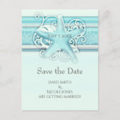 Blue Starfish Beach Elegant Wedding Save the Date Aankondigingskaart (Voorkant)