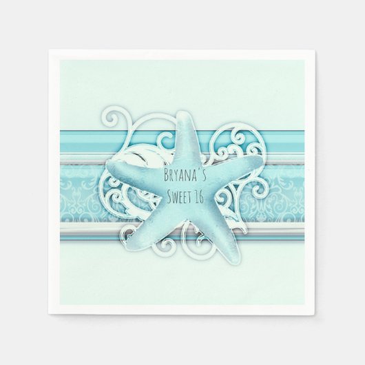 Blue Starfish Beach Elegante bruiloft partij Servet (Voorkant)