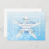 Blue Starfish Beach Thormed Wedding Save the Date Aankondigingskaart (Voorkant / Achterkant)